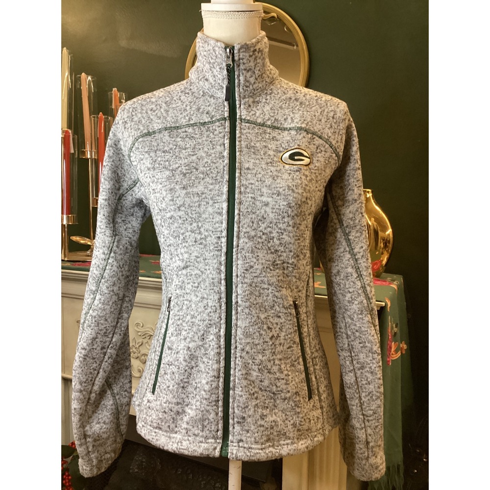 NFL Team Apparel Green Bay Packers Grey Marl Full Zip Fleece Jacket Womens Small